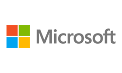Microsoft logo with colored squares on the left and Microsoft written in gray beside a yellow line.
