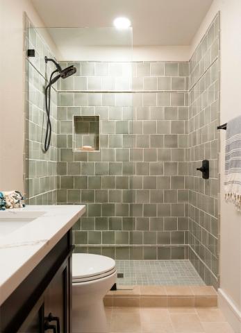 square green tile design in shower
