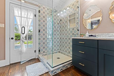 patterned tile design in shower